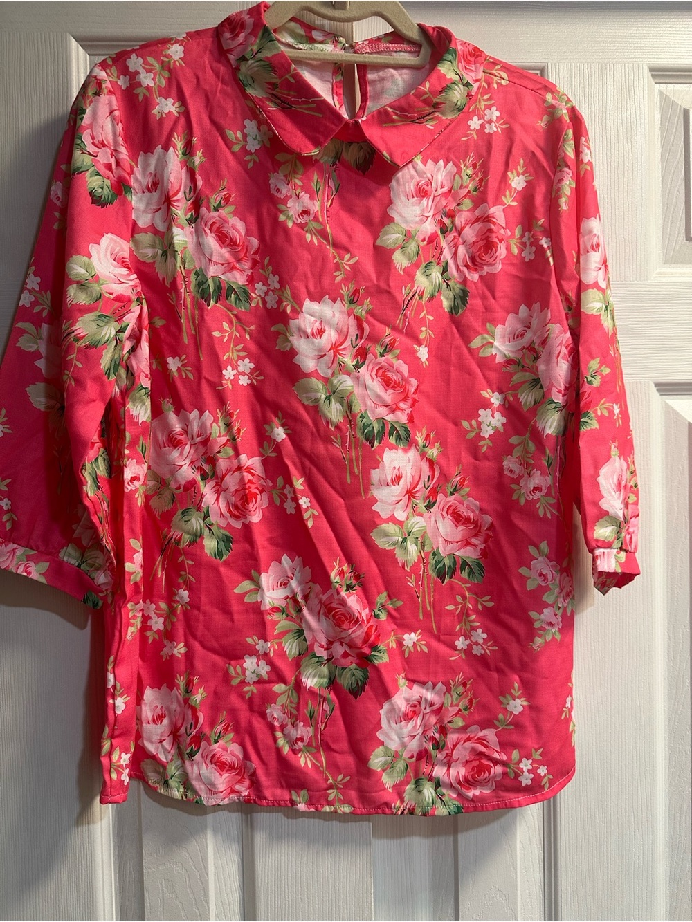 Floral Pink Peter Pan Collar Tunic Top